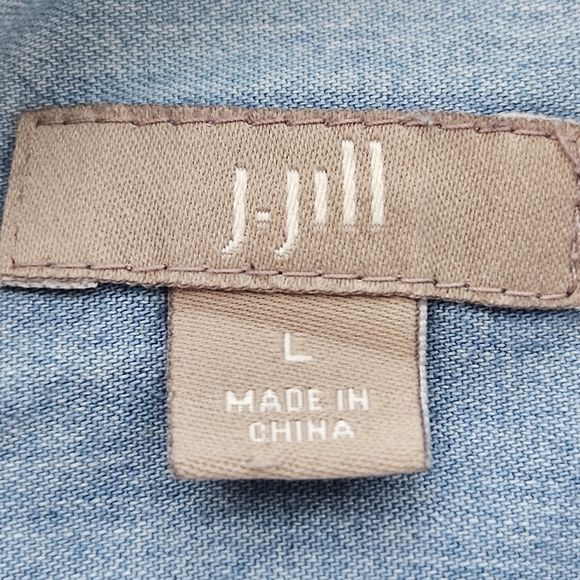 J. Jill Light Wash Cotton Long Sleeve Denim Button Up Tunic Shirt Size Large - Picture 5 of 12